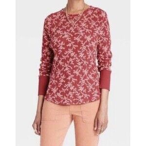 Women's Long Sleeve Thermal Top - Knox Rose Burgundy Print M - NWT